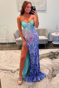Fashion Mermaid Scoop Neck Sequins Long Prom Dress with Slit AB25100105