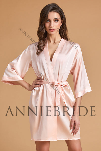 Simple Silk Satin Pink Bridesmaid Robe ABBD061809