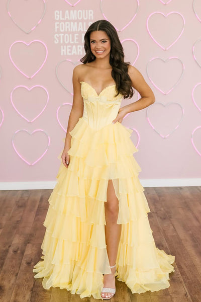 Cute A Line Sweetheart Tiered Chiffon Long Prom Dress with Slit AB25120302