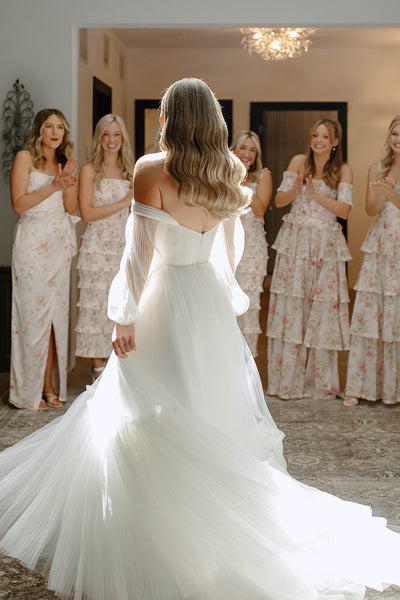 Fairy A Line Sweetheart White Tulle Long Wedding Dresses AB091202