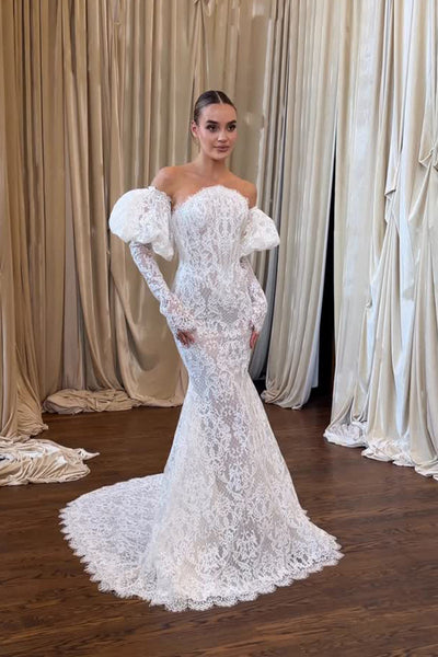 Mermaid Lace Long Sleeves Wedding Dress AB26061513