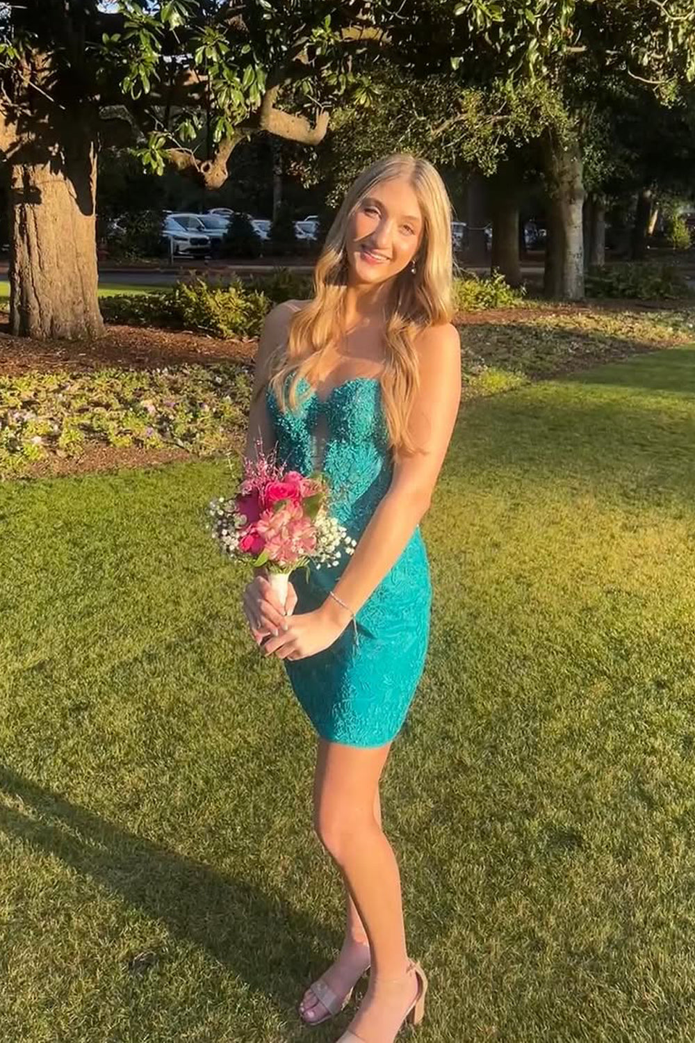 Cute Bodycon Sweetheart Keyhole Green Lace Homecoming Dress AB25052821