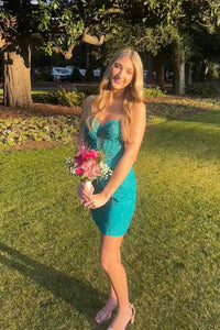 Cute Bodycon Sweetheart Keyhole Green Lace Homecoming Dress AB25052821