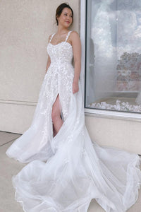 Bohemain A Line Sweetheart Tulle Wedding Dresses with Appliques ABWD061825