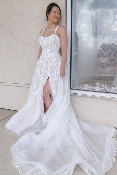 Bohemain A Line Sweetheart Tulle Wedding Dresses with Appliques ABWD061825