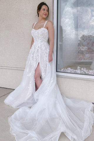 Bohemain A Line Sweetheart Tulle Wedding Dresses with Appliques ABWD061825