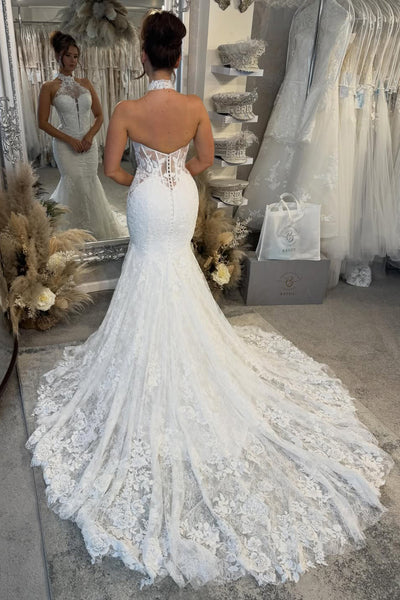 Charming Mermaid Halter Lace Beach Wedding Dress AB26010402
