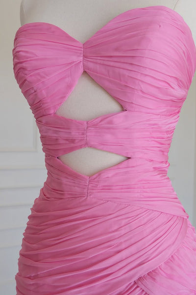 Cute Mermaid Sweetheart Pink Chiffon Tiered Long Prom Dress with Slit AB26020502