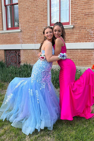Cute Mermaid V Neck Light Blue Sequins Long Prom Dresses AB101905