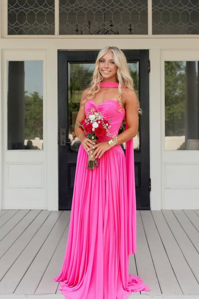 Hot Pink A Line Sweetheart Pleat Chiffon Prom Dress AB26052411