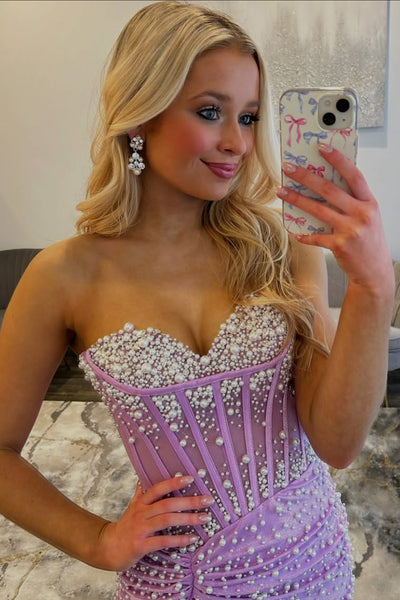 Stunning Mermaid Sweetheart Pink Prom Dress with Beading AB26012408