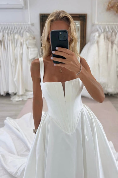 Ball Gown Square Neck Satin Wedding Dress AB26022402