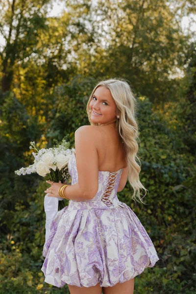 Cute A Line Scoop Neck Lavender Jacquard Satin Homecoming Dress AB26102916