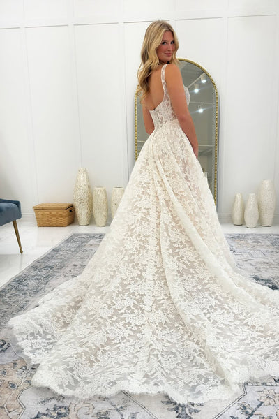 Gorgeous A Line Scoop Neck Lace Prom Dress AB25111210