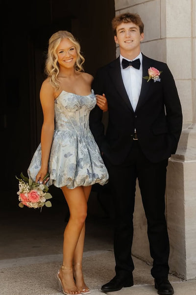 Cute A Line Scoop Neck Jacquard Satin Short Homecoming Dress AB25100408