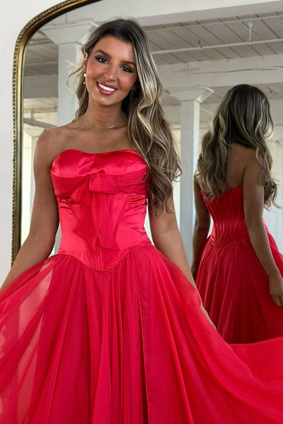 Cute A Line Strapless Light Blue Chiffon Long Prom Dress with Slit AB2622804