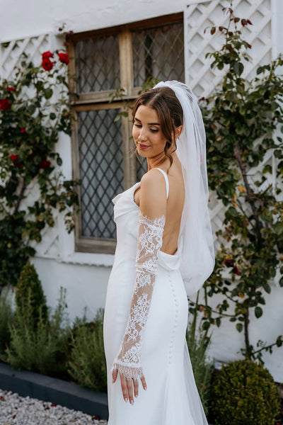 Mermaid Cowl Neck Elastic Satin Wedding Dress with Appliques AB25092302