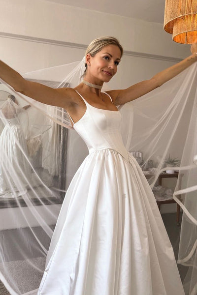 Elegant A-Line Spaghetti Straps Satin Wedding Dresses AB24071108