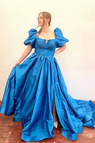 Trendy A Line Sweetheart Blue Corset Prom Dress with Bowknot AB4031303