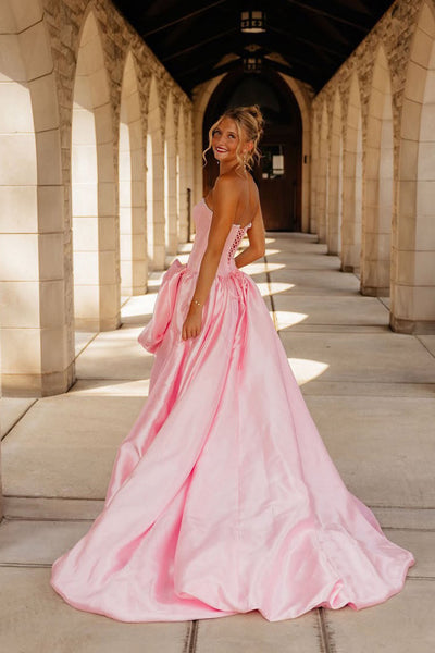 Gorgeous A Line Strapless Pink Satin Prom Dress with Slit AB26102506