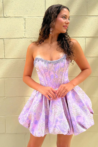Sweet A Line Scoop Neck Jacquard Satin Homecoming Dress with Beading AB26060807