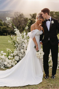 Fairy Mermaid Off the Shoulder Satin Wedding Dress with Bow AB4060804