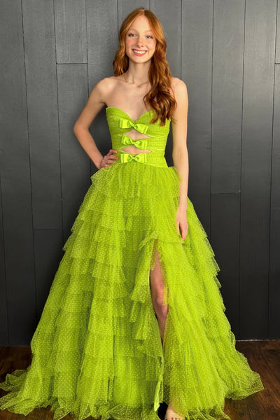 Fairy A Line Strapless Red Dot Tulle Tiered Prom Dress AB25010402