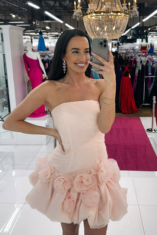 Cute Bodycon Strapless Ruffled Tiered Homecoming Dress with Flowers AB25092508