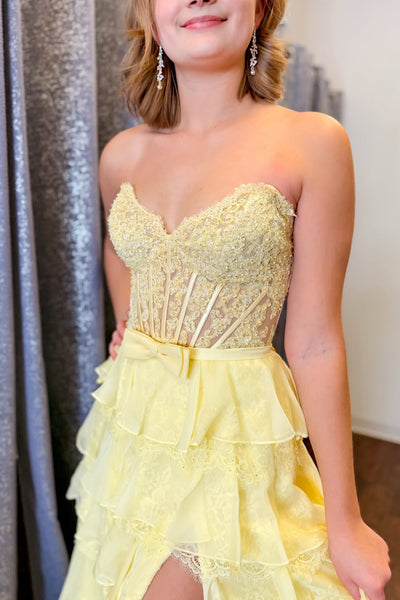 A Line Sweetheart Daffodil Chiffon Prom Dress with Slit AB26040810