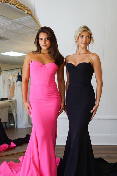 Elegant Mermaid Scoop Neck Pink Satin Long Prom Dresses AB24102312