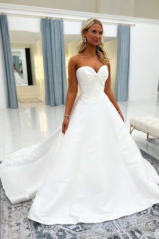Boho A Line White Satin Wedding Dresses with Bow AB25050207
