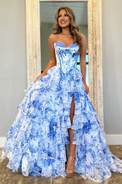 Sweetheart Ball Gown Leopard Print Tiered Prom Dress with Appliques AB25112503