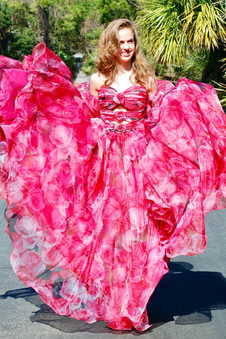 Pretty Strapless Floral Printed Long Prom Dress with Pockets AB4051403