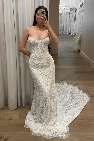 Elegant Mermaid Scoop Neck Lace Wedding Dress AB26061412