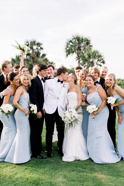 Simple Mermaid Light Blue Satin Bridesmaid Dresses AB25092908