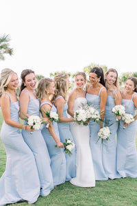 Simple Mermaid Light Blue Satin Bridesmaid Dresses AB25092908