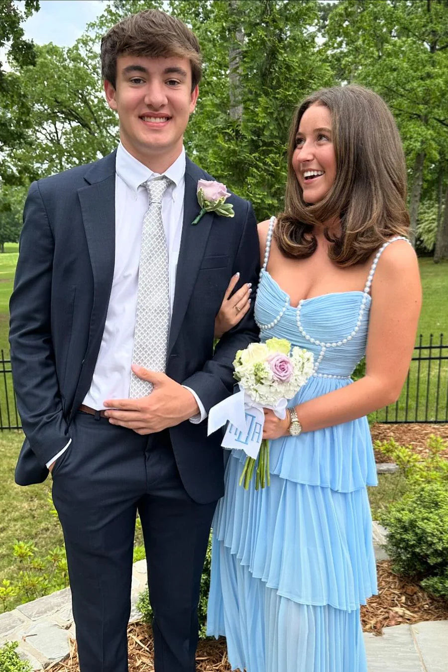 Cute A Line Sweetheart Light Blue Pleat Chiffon Long Prom Dress with Pearls Beading AB24122608 Anniebride Cute A Line Sweetheart Light Blue Pleat Chiffon Long Prom Dress with Pearls Beading AB24122608 Anniebride