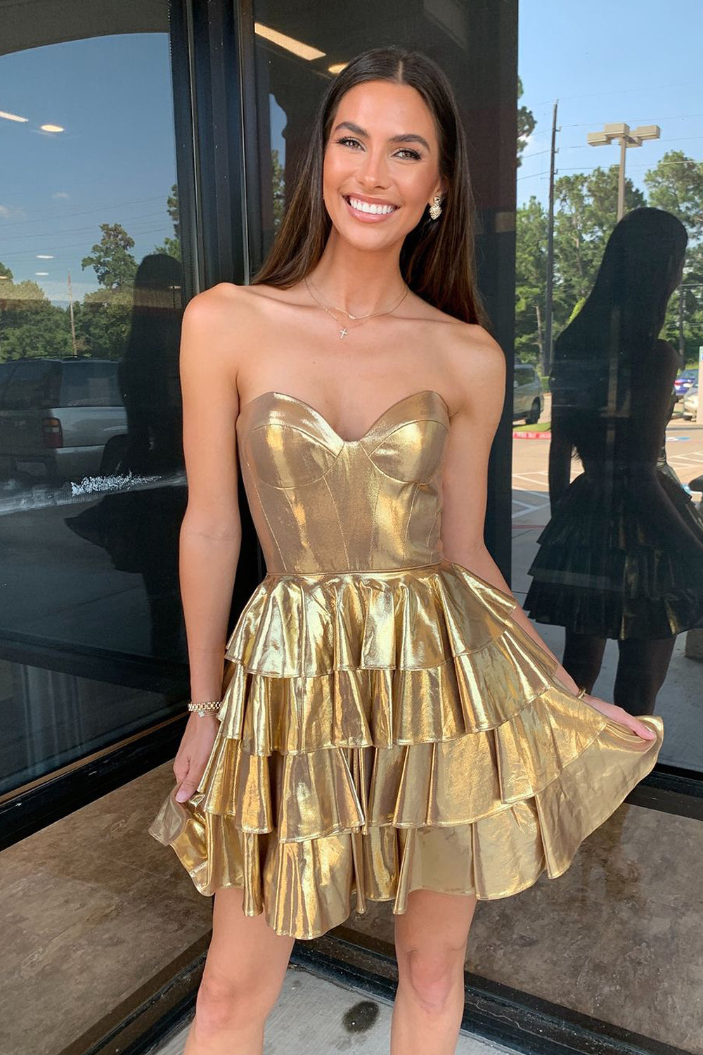 Cute A Line Sweetheart Gold Sparkly Short Homecoming Dresses AB24080604 Cute A Line Sweetheart Gold Sparkly Short Homecoming Dresses AB24080604