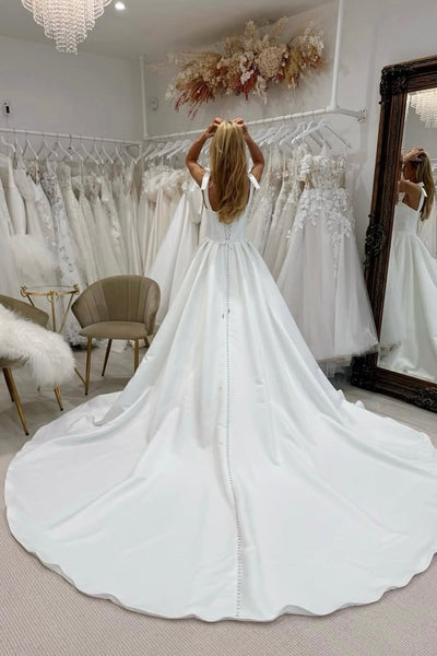 A Line Straps Satin Wedding Dress with Bow AB26060302