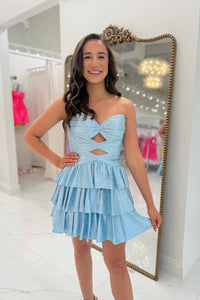 Cute A Line Sweetheart Keyhole Light Blue Satin Homecoming Dresses with Beading AB25061408