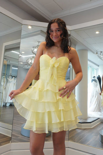 Cute A Line Sweetheart Daffodial Chiffon Tiered Short Homecoming Dress AB25101001