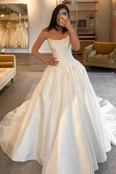 Ball Gown Scoop Neck Satin Long Wedding Dress AB26072414