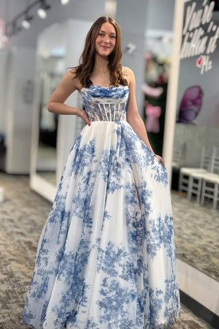 Cute A Line Scoop Neck Floral Chiffon Long Prom Dress AB25031502
