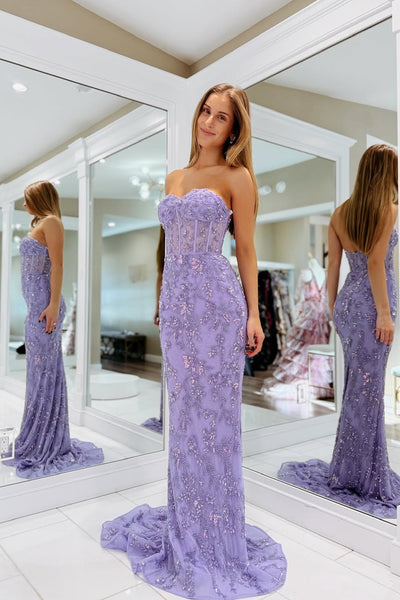 Beaded Mermaid Sweetheart Light Purple Prom Dress AB25022306