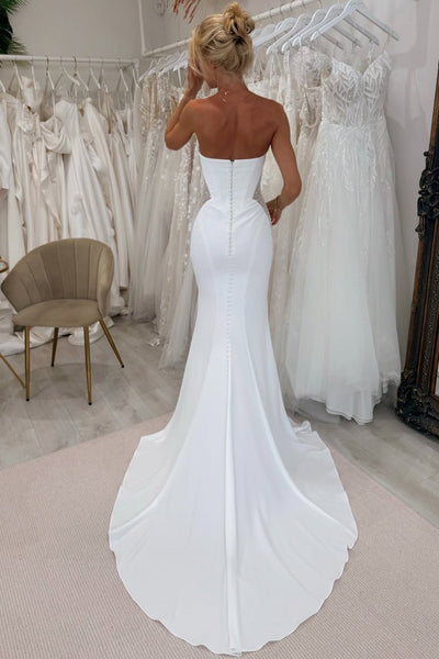 Fashion Mermaid Off the Shoulder Satin White Wedding Dress with Beading AB25092502