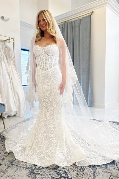 Luxurious Mermaid Scoop Neck Lace Beach Wedding Dress AB25101014