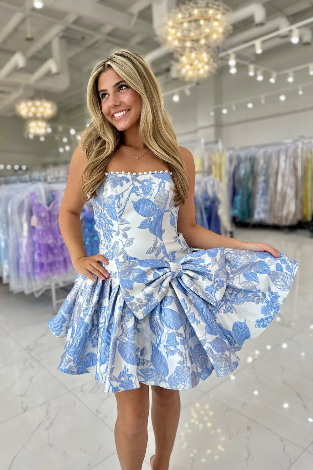 jacquard homecoming dresses A Line Strapless Satin Dress with Pearls AB26060905 – Anniebride Jacquard Color Size:one size fits most Unique Christmas Black Dress Masquerade Semi