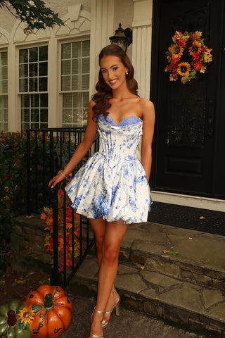 Cute A Line Sweetheart Floral Satin Short Homecoming Dress AB25100606