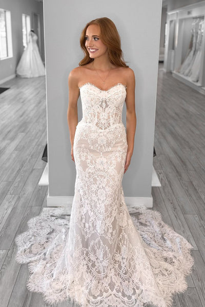 Elegant Mermaid Sweetheart Lace Bridal Dresses with Appliques