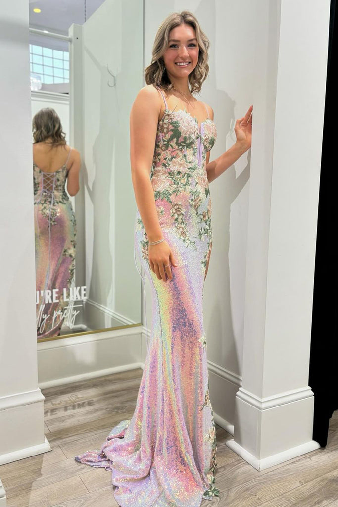 Mermaid Sweetheart Light Pink Sequins Long Prom Dress with Appliques AB4051405 Anniebride Mermaid Sweetheart Light Pink Sequins Long Prom Dress with Appliques AB4051405 Anniebride